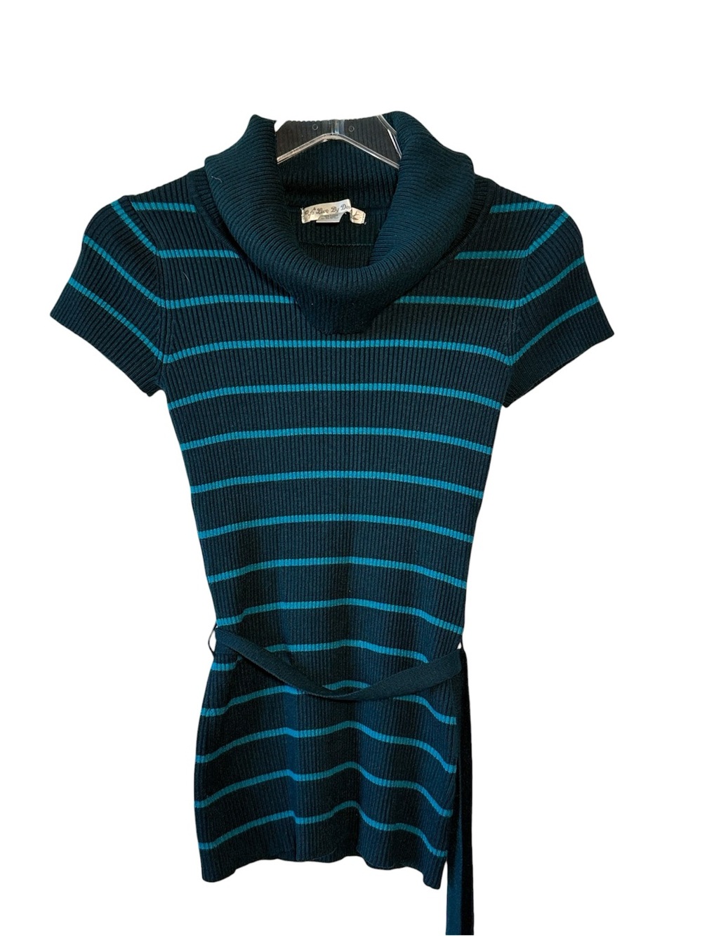 Love By Design Teal & Navy Ribbed Knit Top | Colorblock Stretch Tee | Size M